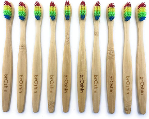 Broshin Cepillos de Dientes Biodegradables de Bambú sin BPA con Cerdas Suaves de Color Arcoíris Ecológicos